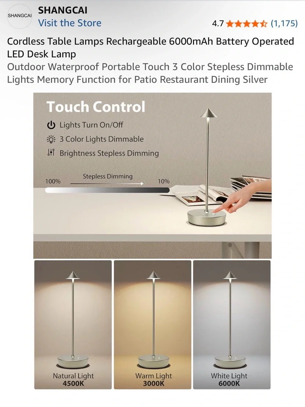 Rechargeable Cordless LED Table Lantern in Silver